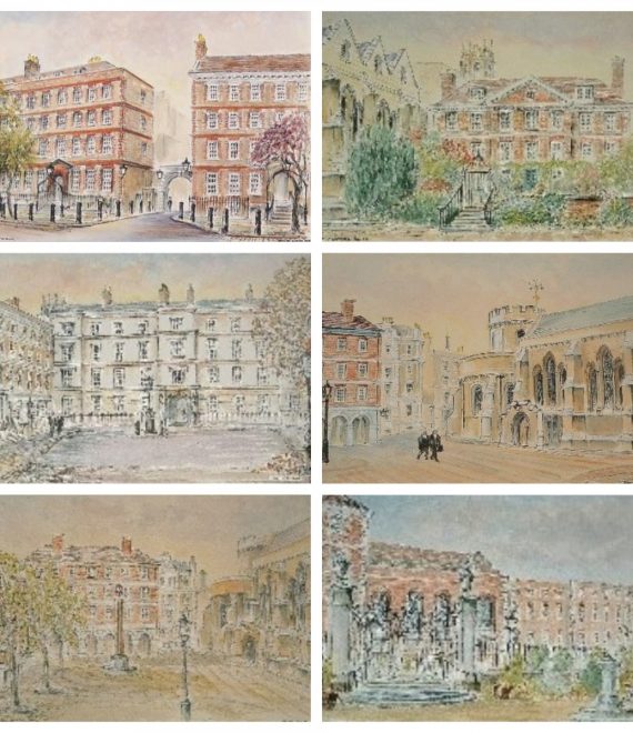 Watercolour postcards of Inner Temple