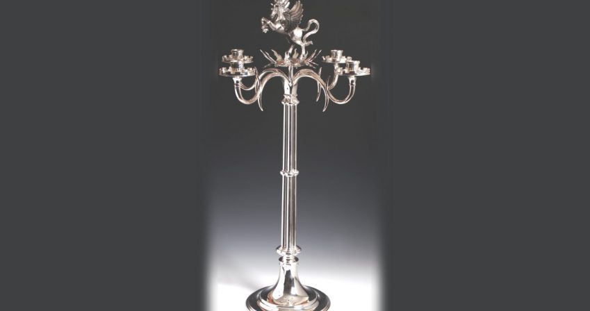 Silver candelabra by Anthony Elson