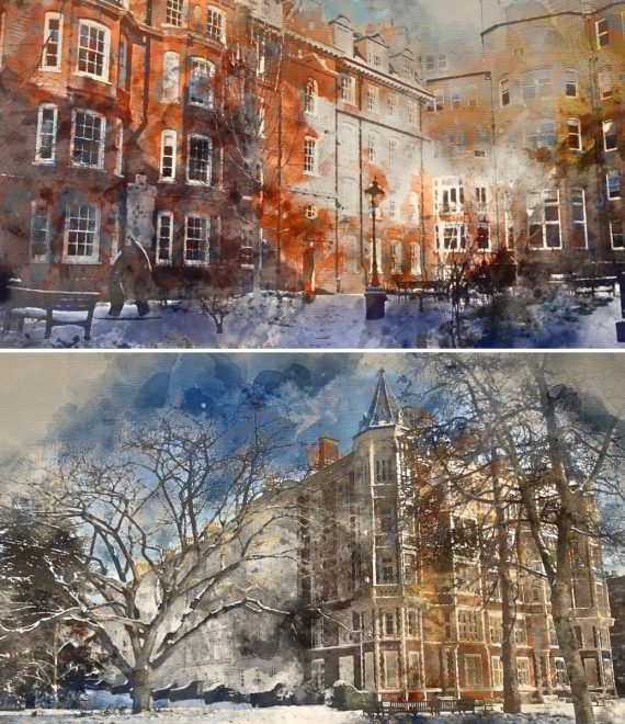 Hare Ct and Paper Bldgs in Snow