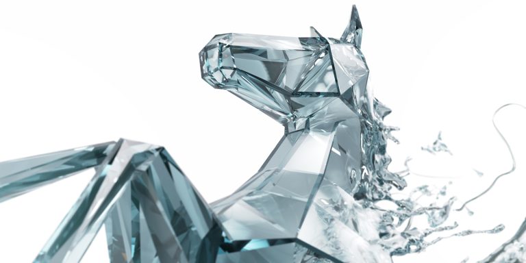 Head in profile of a glass Pegasus