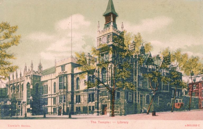 Inner Temple, Unwin postcard, coloured
