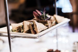 afternoon tea, rectangular plate of sandwiches
