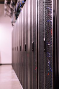 Stock image of server racks in a data center